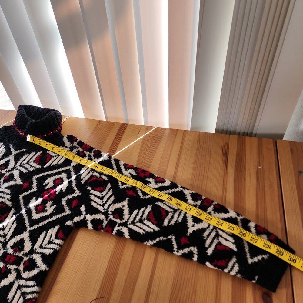 Vintage Jones New York Red Black White Wool Thick Turtleneck Oversized Sweater M - Picture 8 of 14